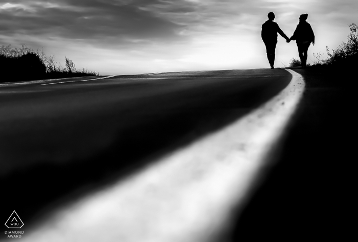 Mojacar Almeria Couple Photoshoot - Engagment Portrait - Shadows in street 