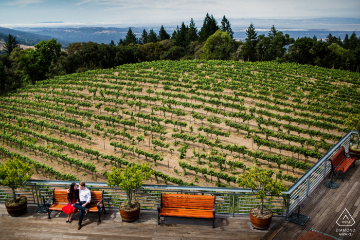 Thomas Fogarty Winery, sessão de fotos de noivado Woodside - um belo pôr do sol na vinha