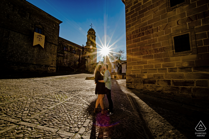 Baeza, Jaen Pre-Wedding Image of a Couple and the Sun Flare