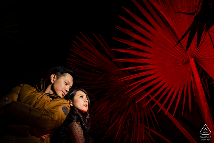 Session at Night with a Couple created with Red Light and Palm Tree California Session at Night - Couple image created with Red Light and Palm Tree