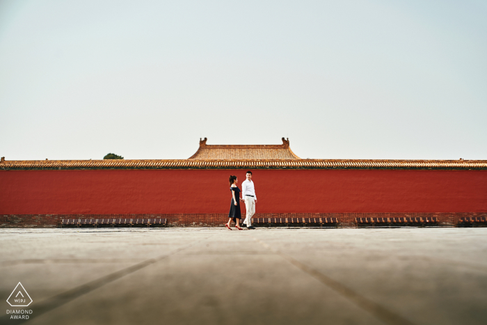 Forbidden City Imperial Palace pre-wed engagement shoot portrait.