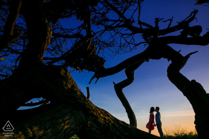 Redwood City, California pre-wedding image - Short Red dress and Dusk