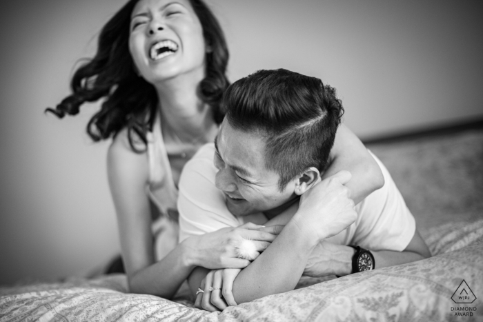 Photo by: <a href="https://www.wpja.com/photos/diamond-award-top-wedding-engagement-photographer/2580039">Tyler Vu - San Jose California Menlo Park, California engagement picture session at home - Breakfast in Bed