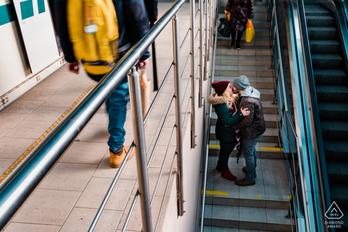 engagement photography shoot for clients standing on stairs Sofia-Bulgaria engagement photographer: Pre wedding shoot for my clients