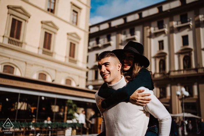 Photo by: <a href="https://www.wpja.com/photos/diamond-award-top-wedding-engagement-photographer/2580471">Federico Pannacci - Castelnuovo Berardenga Siena Florence, Piazza della Repubblica pre-wedding image - Riding her Love