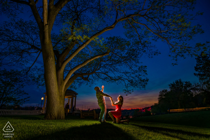 Couple Engagement Photos | Philadelphia, PA - A couple re-enact their wedding proposal but this time doing it in a re-verse