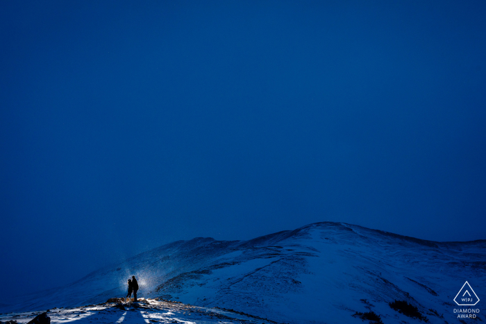 Engagement portrait at Keystone, CO, a sunrise winter session