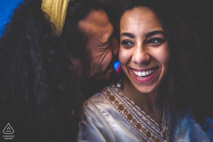 A playful couple during a prewed engagement shoot in Marocco