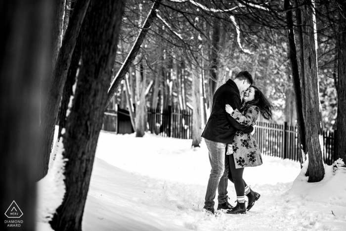 Winter Snow Engagement session in Elora, Ontario, Canada