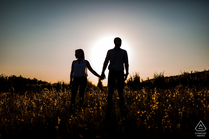 Slovenja engagement portrait session - Sunset silhouettes