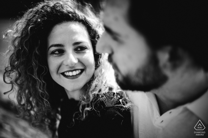 Germany	engaged couple portraits in black and white at Stuttgart port