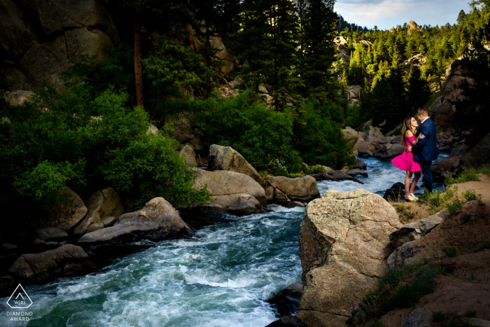 South Platte River engagement photoshoot at the river of Eleven Mile Canyon in Lake George, Colorado.