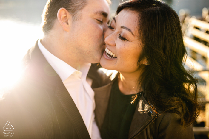 Sunset couple prewed portrait on Lake Orta