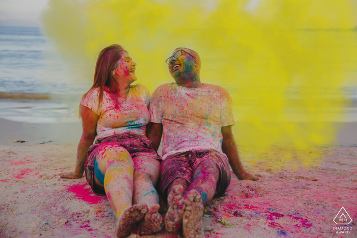 Mbezi Beach, Dar-es-Salaam Holi inspired pre-wed shoot on the beach 