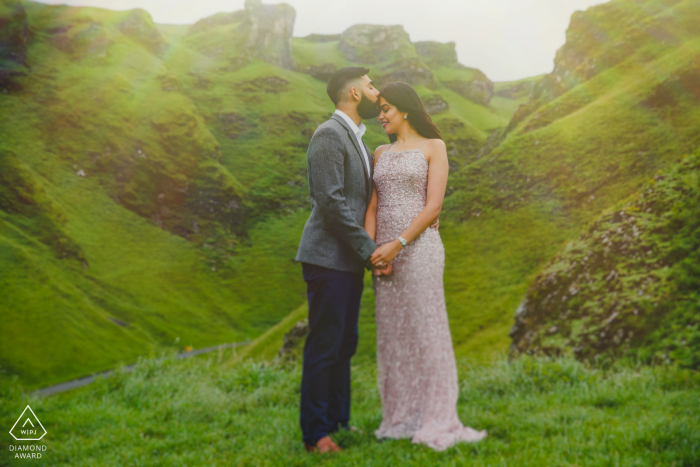 UK lush green couple engagement photography at Winnat's Pass, Peak District 