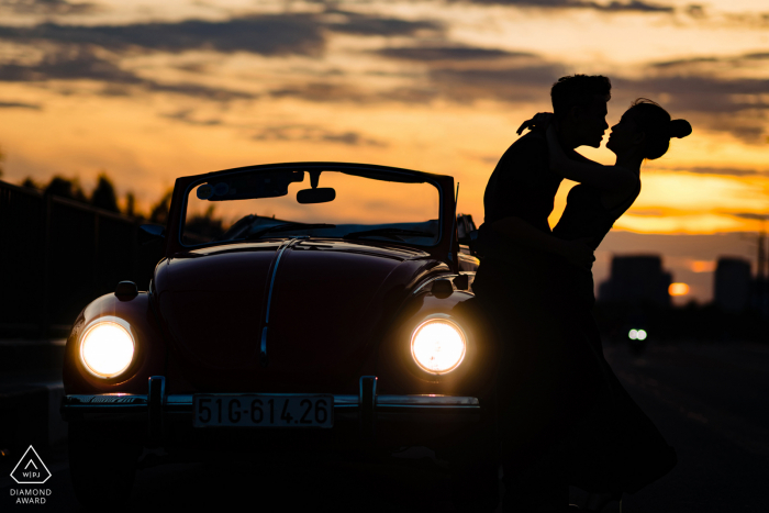 Vintage VW auto engagement picture session in Ho Chi Minh City