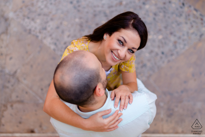 Jaén, Spain overhead Pre-Wedding portrait of a couple in a tender embrace