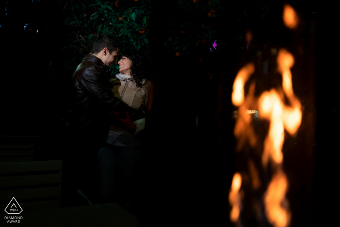 Jaén, Spagna, sessione fotografica preliminare al matrimonio con fuoco e fiamme