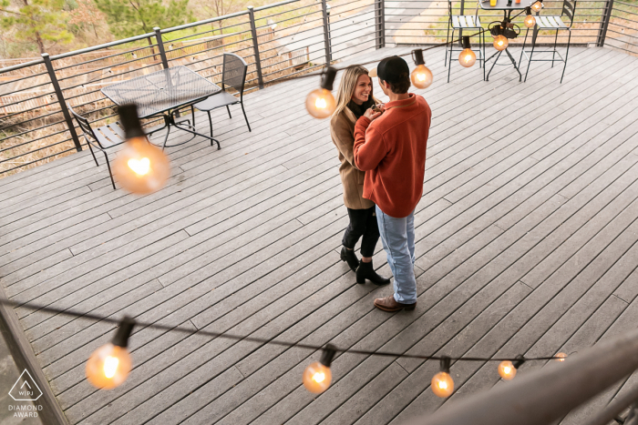 Orpheus Brewing Atlanta, Georgia urban cafe shoot before the wedding day with the couple Sharing a minute after the proposal