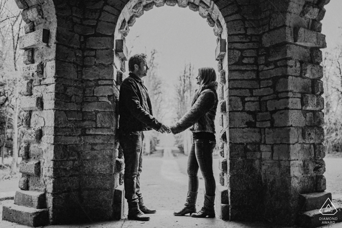 Cirencester Park mini urban pic shoot before the wedding day under a black and white brick arch