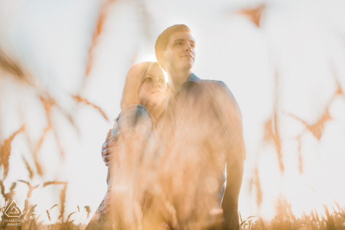 Couple portrait session taken in a wheat field near Starved Rock State Park