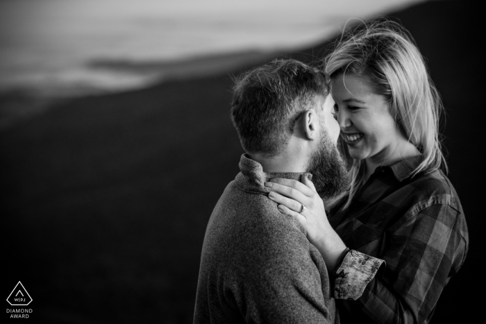 Hawksbill Mountain, Shenandoah National Park, VA outdoor mountain photo session before the wedding day with a couple embracing in BW tones