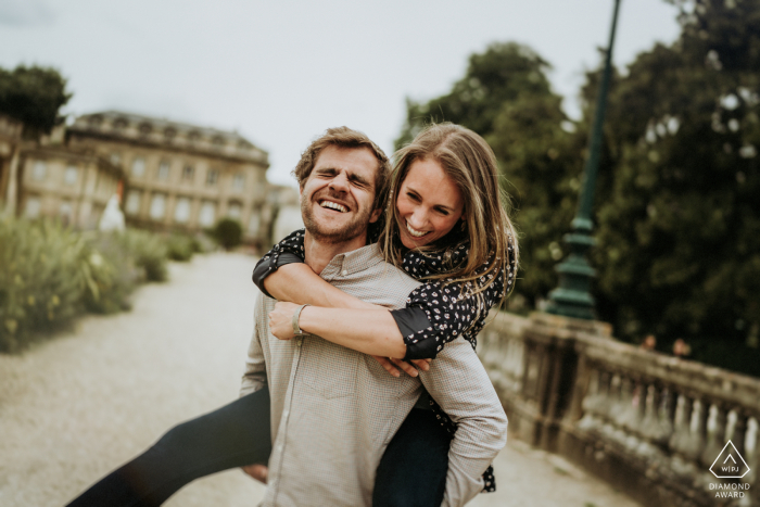 Bordeaux engagement picture session of a playful couple