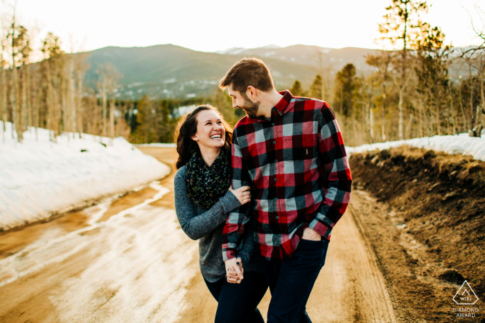 Golden Gate Canyon State Park pre - wed image of the Couple walking and holding hands