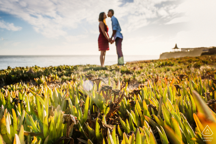 Santa Cruz engaged couple picture session with A kiss by the seaside