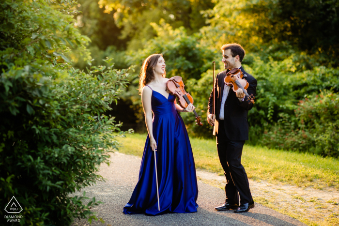 Foto de noivado de dois violinistas no Sunken Meadow State Park