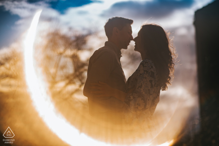 Photo by: <a href="https://www.wpja.com/photos/diamond-award-top-wedding-engagement-photographer/2621919">Dennis Crider - Loudonville Ohio Cleveland environmental engagement e-session of a nose-to-nose silhouette