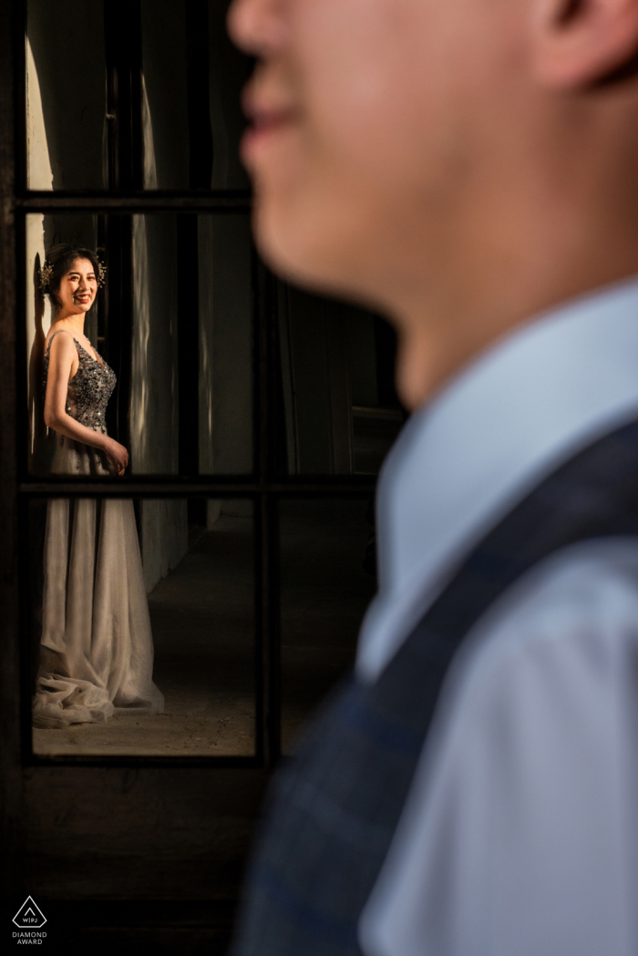 China on-location portrait e-shoot with formal dress and window light China on-location portrait e-shoot