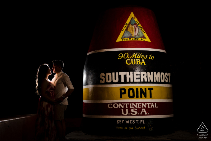 Key West, FL environmental engagement e-session at night near the Southernmost Point, Key West, FL environmental engagement e-session at night near the Southernmost Point