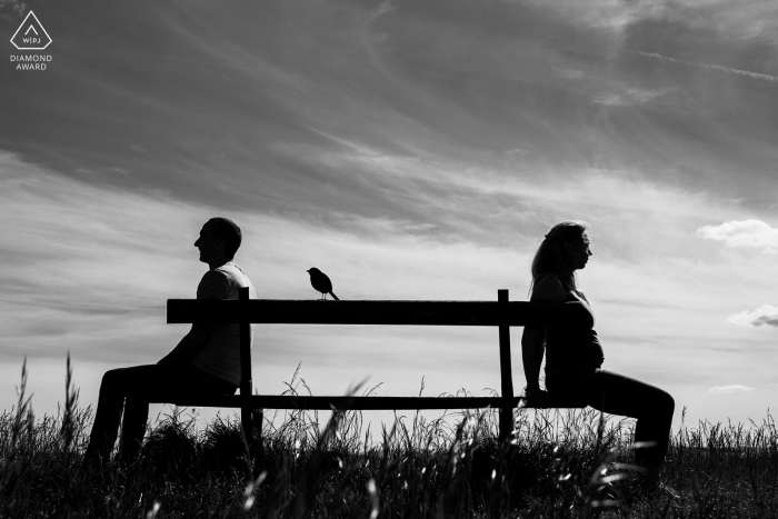 Colline de Sion environmental engagement e-session with the bench sitting couple silhouetted