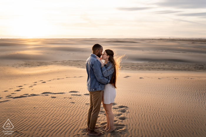 True Love Engagement Picture Session in Camargue showing a couple on the beach at sunset