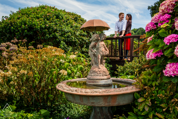 True Love Pre-Wedding Portrait Session in Woodside capturing a couple who are fountain lovers 