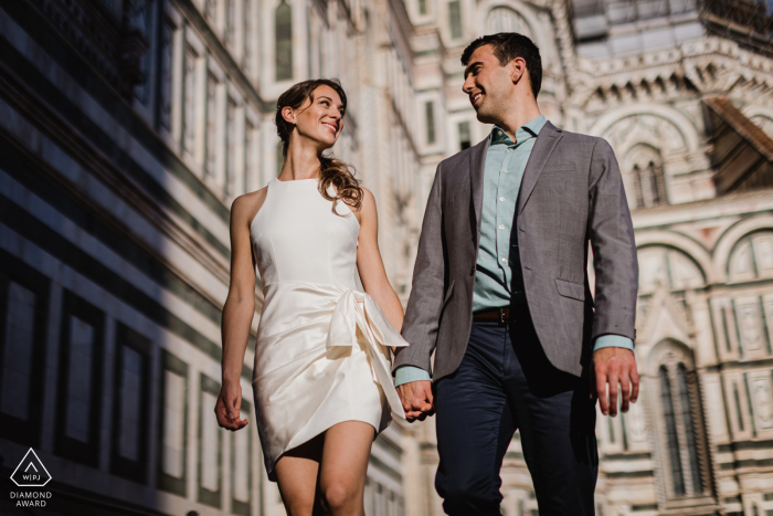 Outdoor Florence couple engagement photography near the Duomo as background for a portrait 