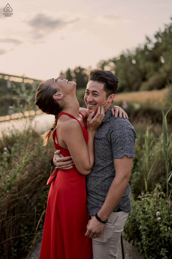 A pre wedding photoshoot from Coupvray in Seine-et-Marne, France at sunset in the suburbs of Paris