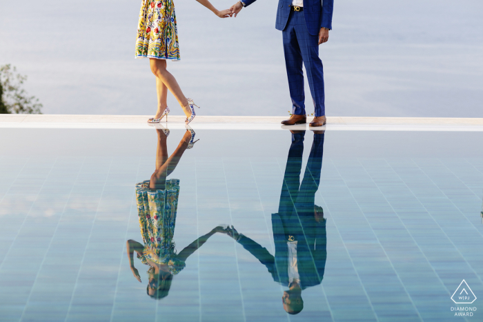 Taormina nontraditional lifestyle engagement portrait of a couple at the San Domenico Palace Four Seasons Hotel