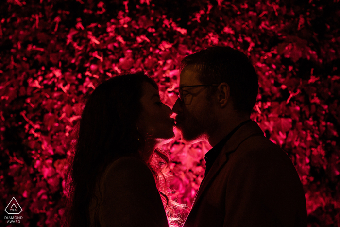 Nancy couple alone with Just a pink kiss and their silhouette profiles in black