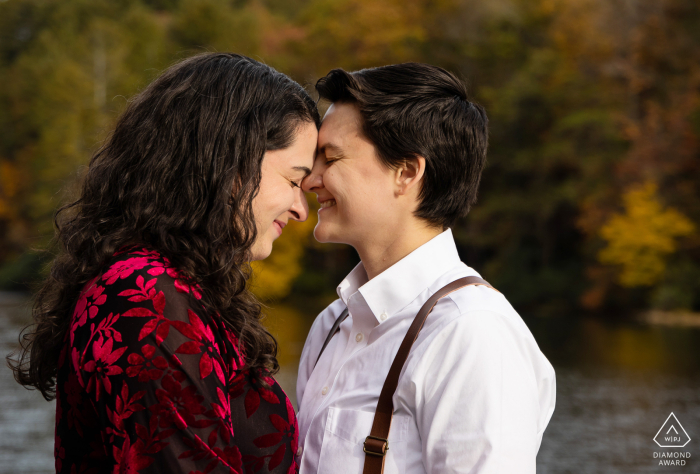 At the Vogel State Park, a GA couple is touching and smiling