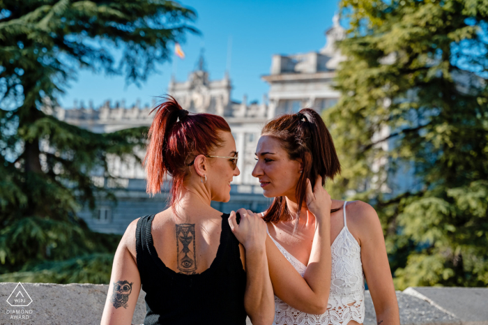 In Madrid, Spain, a photographer from WPJA captured a pre-wedding profile picture where the couple is gazing into each other's eyes while their arms are intertwined