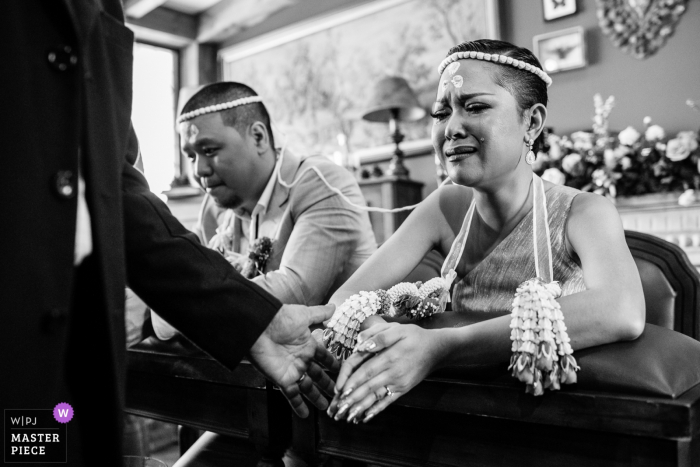Photo by: <a href="https://www.wpja.com/contests/2018-v01-photography-competition/best-wedding-photographers/2169461">Ackapol Dhuamrearngrom - Pakkret </a> Bangkok bride and groom get emotional during the wedding ceremony
