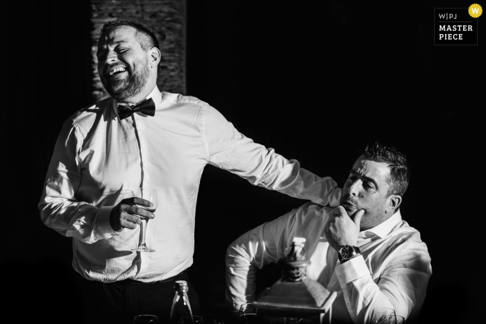 Photo by: <a href="https://www.wpja.com/contests/2018-v01-photography-competition/best-wedding-photographers/2171396">Jeremy Fiori - Angers </a> Juigne sur Loire groom and best man enjoy drinks at the reception