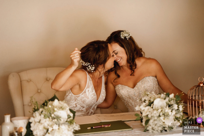 Photo by: <a href="https://www.wpja.com/contests/2018-v06-photography-competition/best-wedding-photographers/2209646">Anna Poole - Bishopsteignton Devon</a> Devon wedding couple smile after getting married