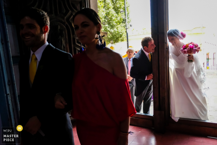 Photo by: <a href="https://www.wpja.com/contests/2018-v08/best-wedding-photographers/2237266">Annie Bang - Los Angeles California</a> Bride and her father having fun before entering the wedding ceremony in San Miguel de Allende, Mexico
