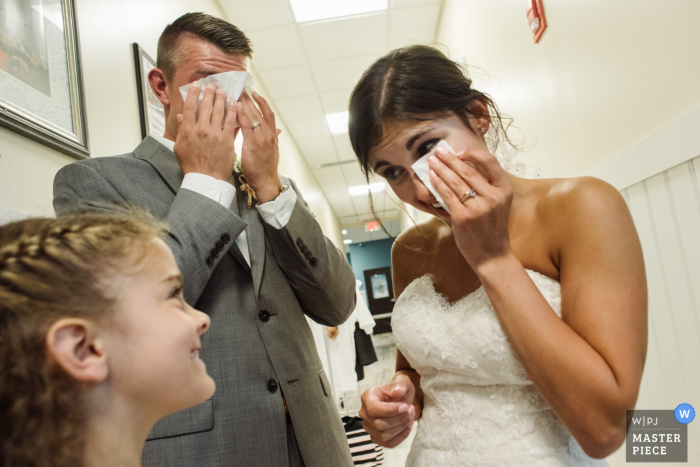 bride and groom Just Married and with tears and a flower girl New Jersey Wedding Photography - bride and groom Just Married