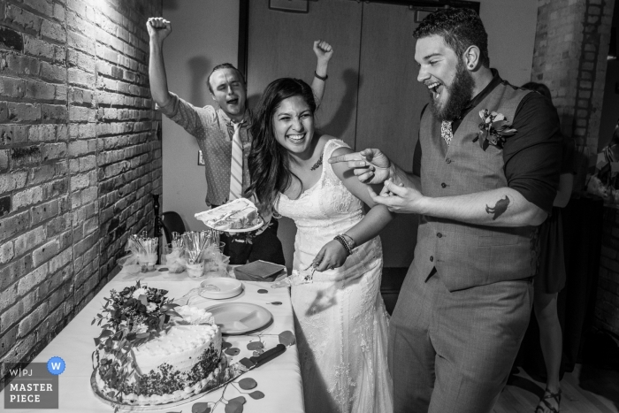 Photo by: <a href="https://www.wpja.com/contests/2018-v15/best-wedding-photographers/2305561">Romulo Morishita - Madison Wisconsin</a> It's cake cutting time for this bride and groom at their Madison Wisconsin wedding reception