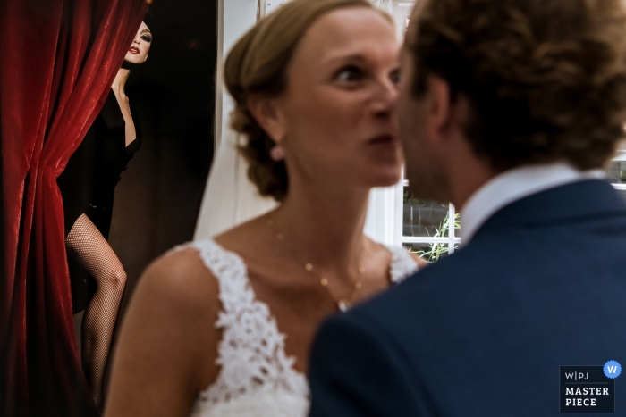 Photo by: <a href="https://www.wpja.com/contests/2018-v15/best-wedding-photographers/2309031">Isabelle Hattink - Rotterdam Zuid Holland</a> Naarden - The Netherlands bride and groom go face-to-face at their wedding reception