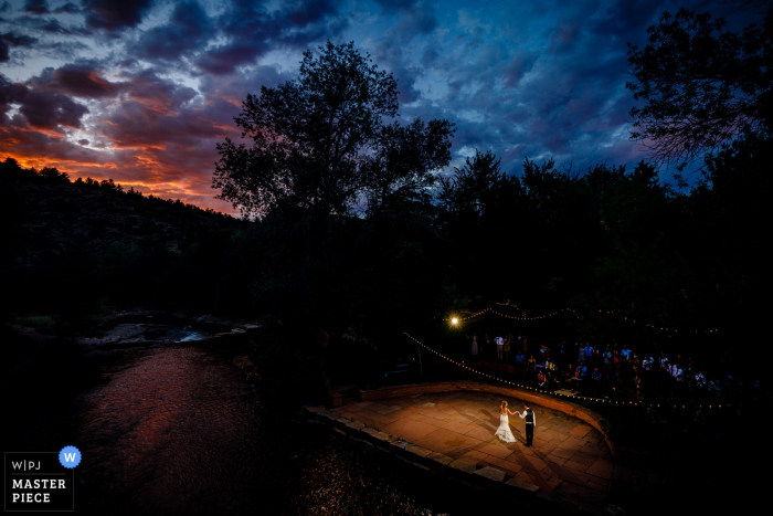 Photo by: <a href="https://www.wpja.com/contests/2018-v15/best-wedding-photographers/2315981">Stacy Gillespie - Silverthorne Colorado</a> First Dance photo at sunset by the river. | Lyons, CO